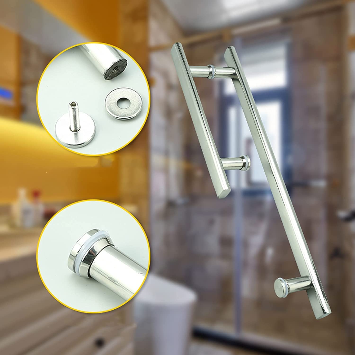 Maniglie Porta Doccia Acciaio Inox 304 - Set 2 Pezzi Argento Per Porte Vetro - Foto 3