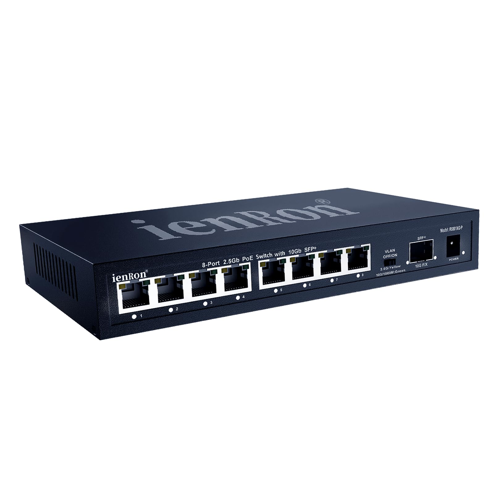Interruptor PoE+ de 2.5G de 8 puertos con 10G SFP+ Uplink, IEEE 802.3af/at PoE 2.5gb Ethernet, 30W por puerto, 120W en total, capacidad de 60Gbps, Vlan, metal sin ventilador, 6KV, Plug and Play para