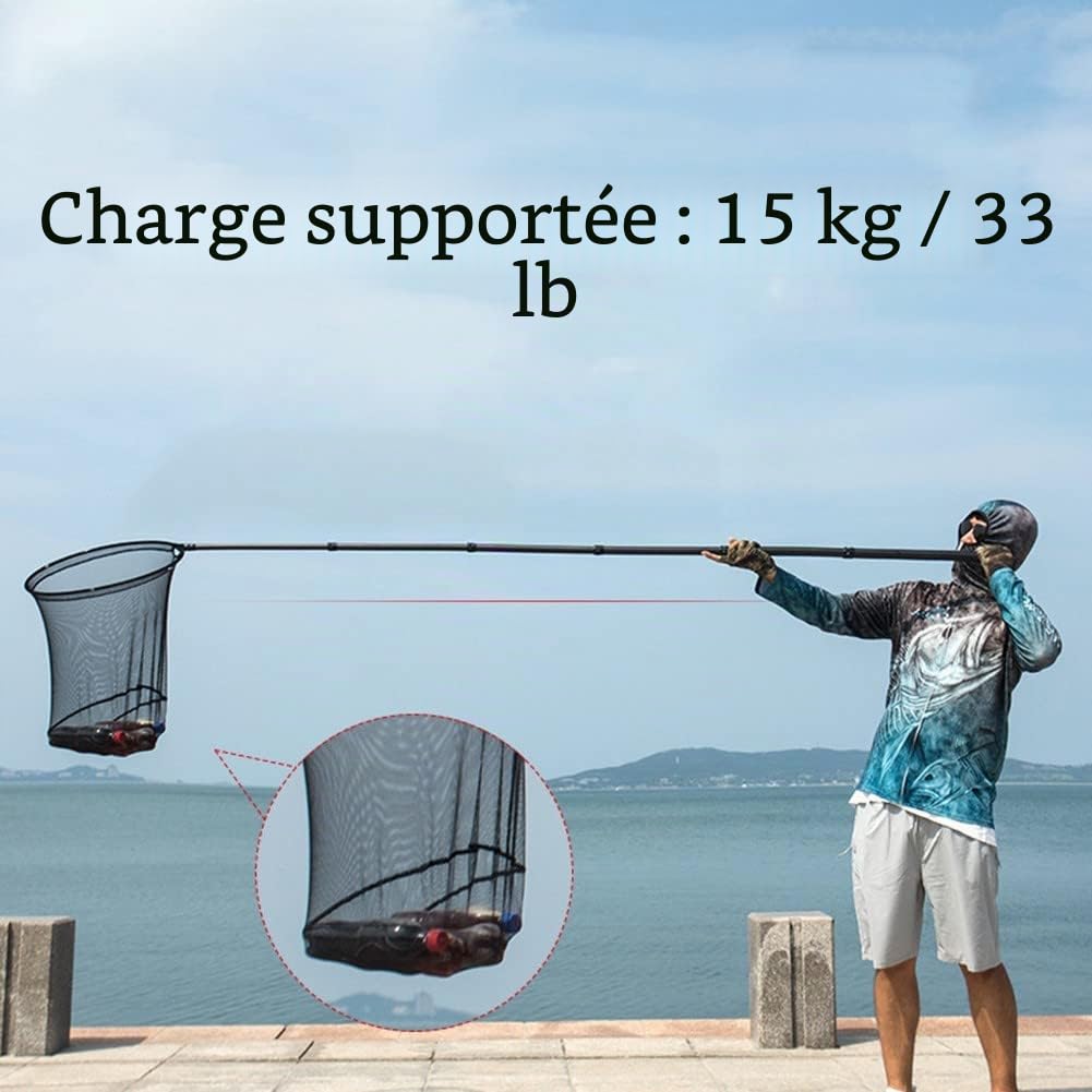 SPORTARC Épuisette de pêche portable en fibre de carbone avec manche long et manche pliable en fibre de carbone