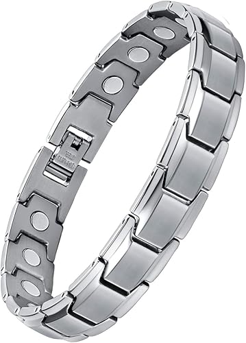 Feraco Pulsera magnética para hombre de acero de titanio con herramienta de tamaño, plata
