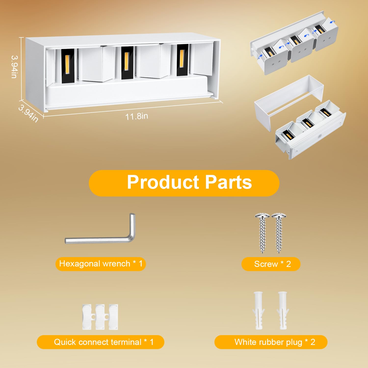 Kingwen 30W LED Lámpara de Pared Exterior Interior 0-120°El ángulo es ajustable Pared Exterior Blanco cálido 3000K Aplique Impermeable ip65 Lámpara 3000LM