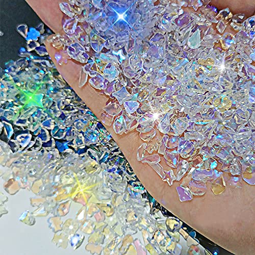 100Pcs Nail Art Aurora Rhinestone Multi Shape Mix Aurora Crystal Nail Gems 3D Nail Charms Craft Heart Bear Star Irregular Iridescent Clear Nail Rhinestone Diamonds For Women Girls Diy Nail Art Design #TOP7