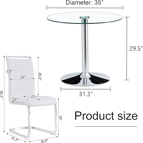 Miniatura 3 de gopop Juego de mesa redonda de vidrio para 2, juego de mesa de comedor de 3 piezas para cocina, desayuno, sillas de cocina pequeña y mesa con marco