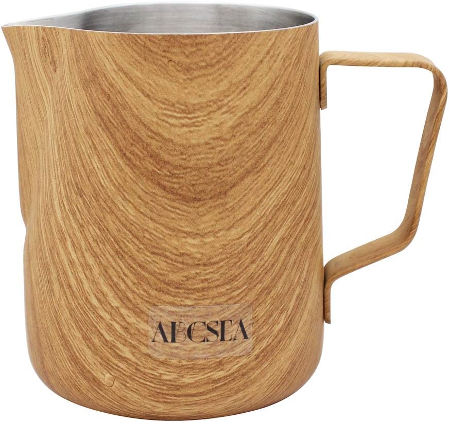 1 Piece Espresso Milk Frothing Pitcher, Stainless Steel Milk Frothing Pitcher Jug, Espresso Steaming Pitcher jug, Coffee Steaming Pitcher, Milk Frothing Cup, Wooden color 600ml/20oz