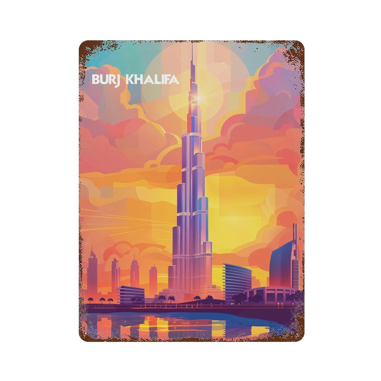 Burj Khalifa Glow Retro Metal Sign 15.7"x11.8", Ideal for Shed, Workshop And Garage Wall Decor