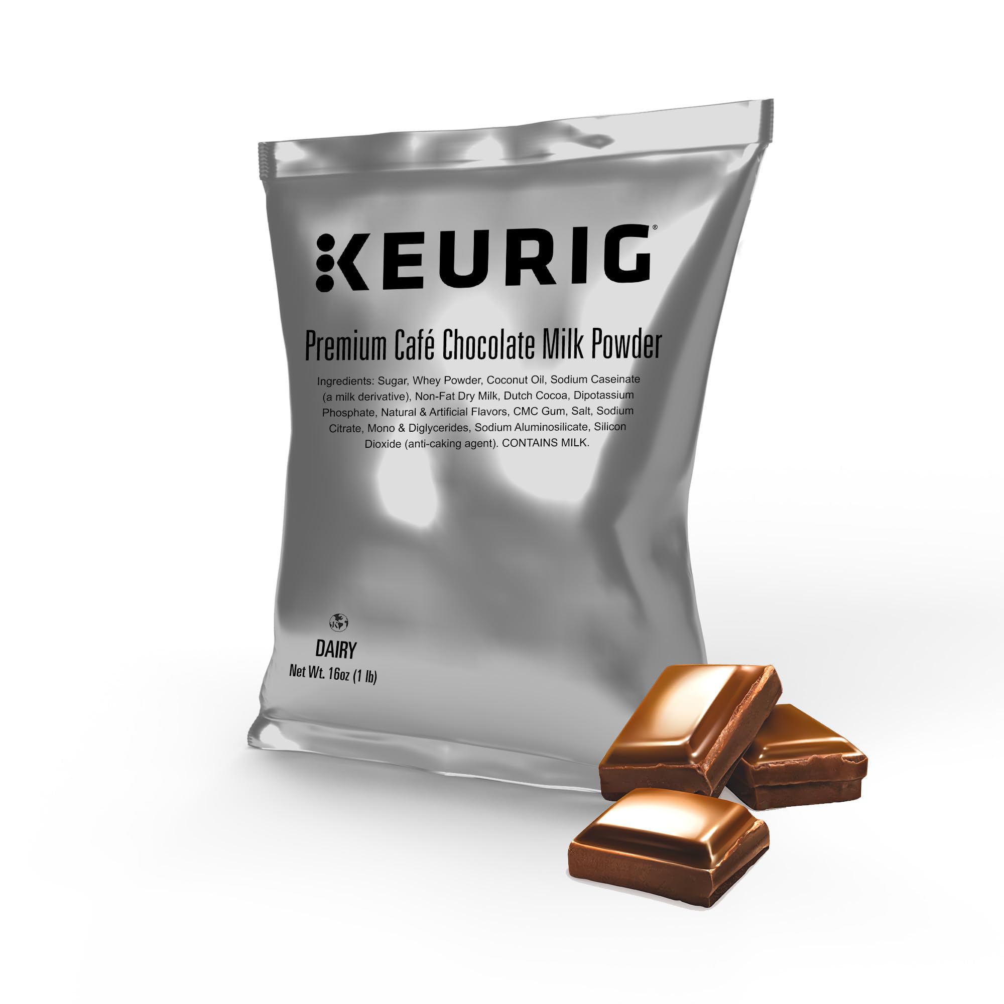 Keurig Premium Café Chocolate Milk Powder, 1lb Bag, Specialty Beverage Mix for Lattes & Mochas, Makes about 30 Drinks, For Keurig Commercial Brewers, Contains Real Milk, 12 Pack