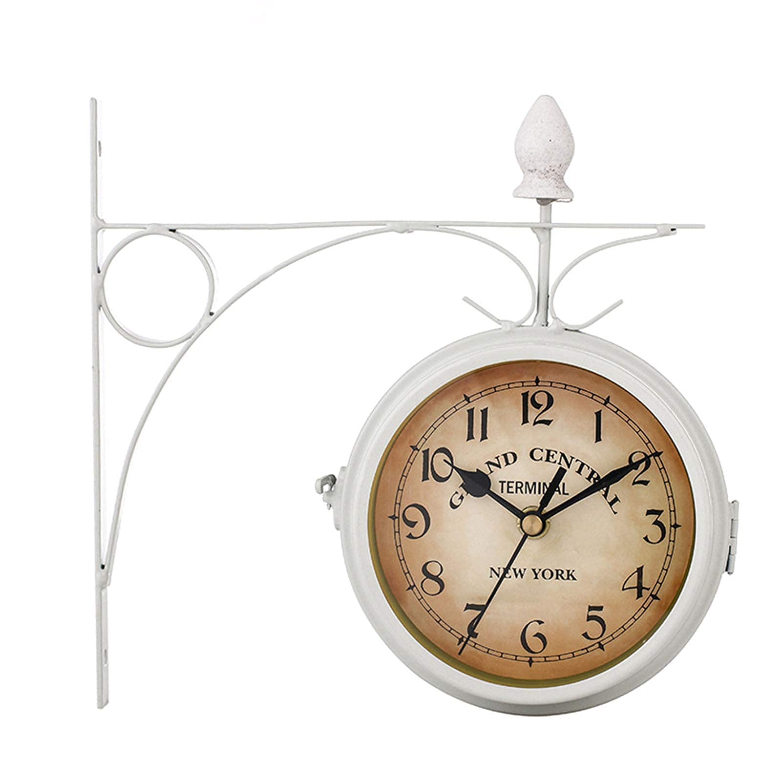 MYUYEE Garden Clocks Outdoor Waterproof, Wrought Iron Vintage Decorative Double-Sided Outdoor Clocks for The Garden Wall Mounted Outside Clock Coffee Bar Round Station,White (White)