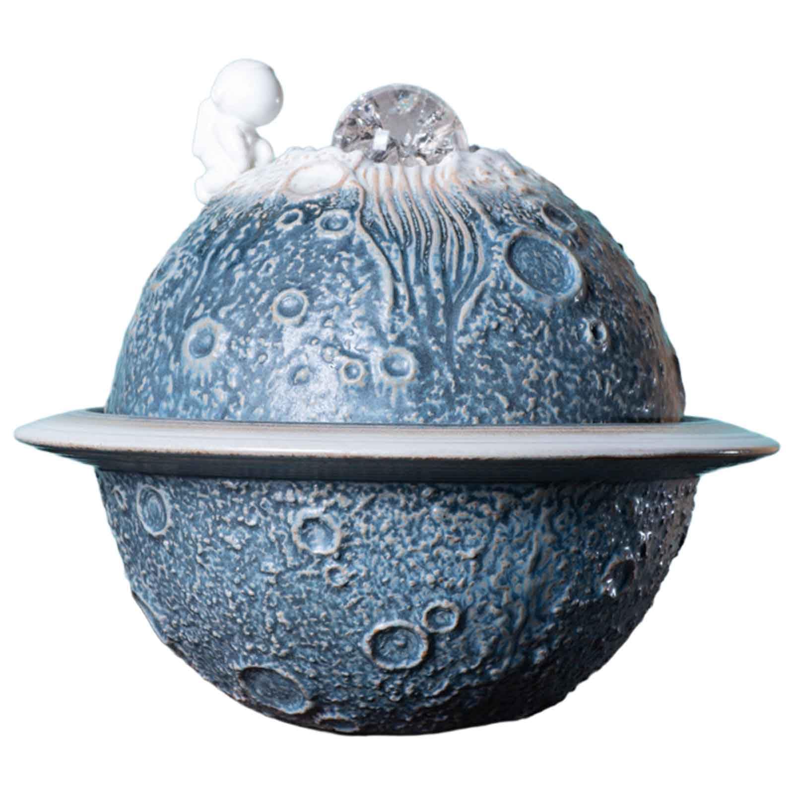 DFrywdgSEY tabletop fountain, Indoor Waterfall Fountain Space Explorer Ceramic Tabletop for Home Office Decor(Blue)