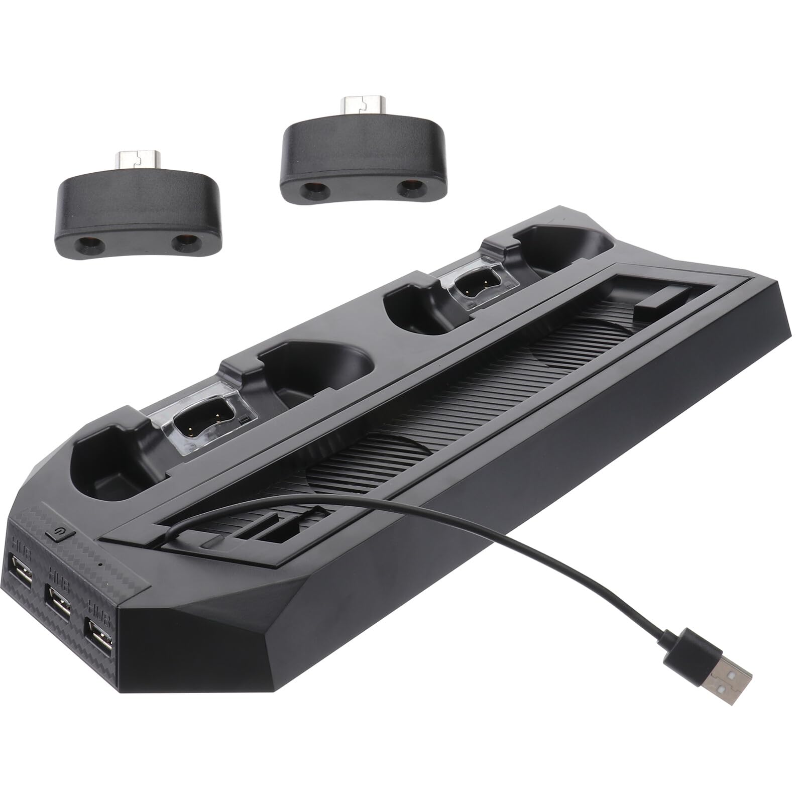 Soporte Vertical Pro con Ventilador de Refrigeración Estación de Carga Dual para Mandos y Hub USB Multifuncional Base Antisobrecalentamiento Negra