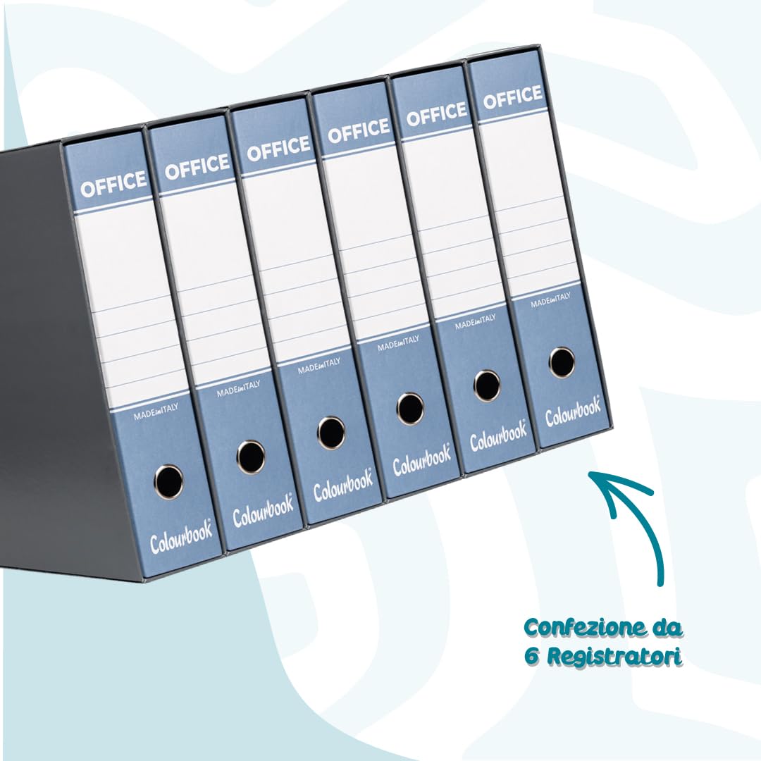 Colourbook Registratore Con Custodia, Set 6 Faldoni Raccoglitore Documenti A4, Dorso 8 Cm, Meccanismo A Leva 2 Anelli, Per Ufficio In Cartone Alta Qualità, Azzurro, Made In Italy