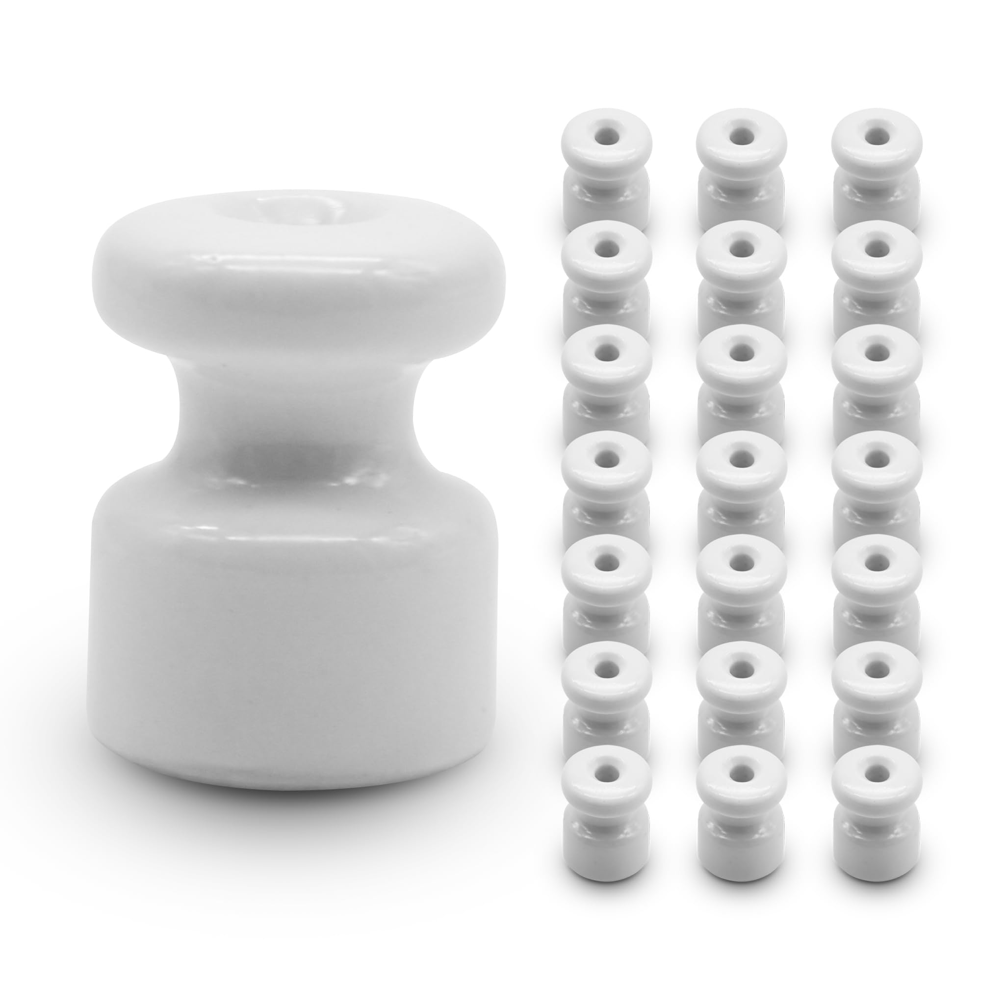 DOJA Barcelona | Aislador Ceramica | Blanco | Pack 25 | 18 x 23mm | Aisladores Ceramicos | Aisladores de Ceramica Excelente Resistencia | Aisladores para Electricidad, Cable Trenzado, Electrico