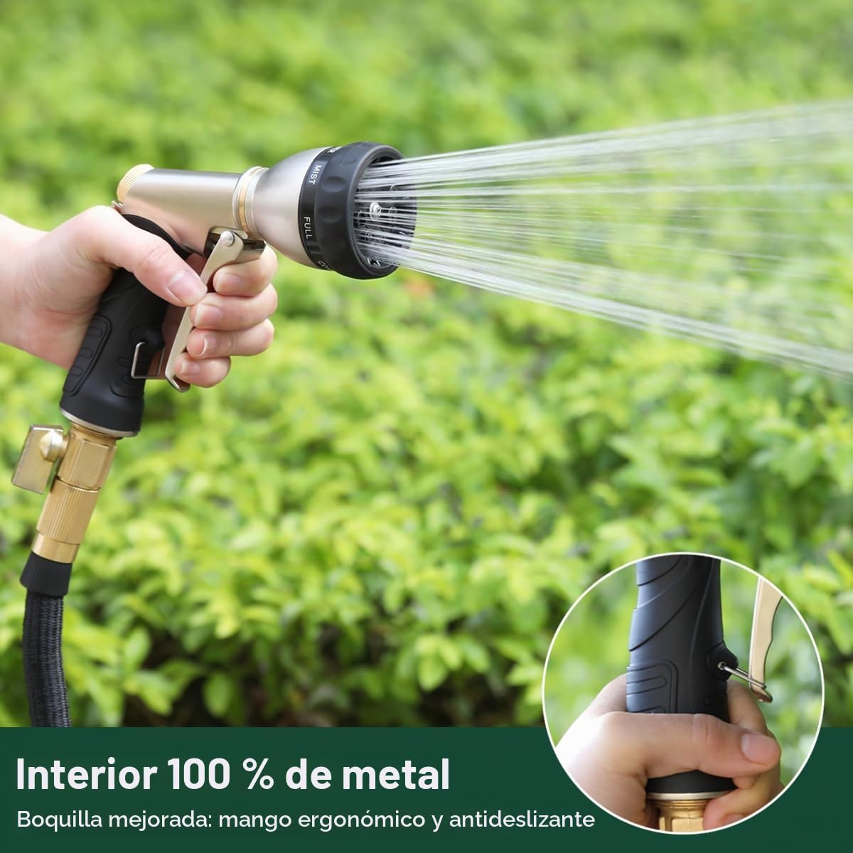 FANHAO Pistola manguera jardin de Metal, pistola de riego de alta presión, 7 patrones de riego, perfecta para riego de plantas, limpieza, lavado de coches y mascotas