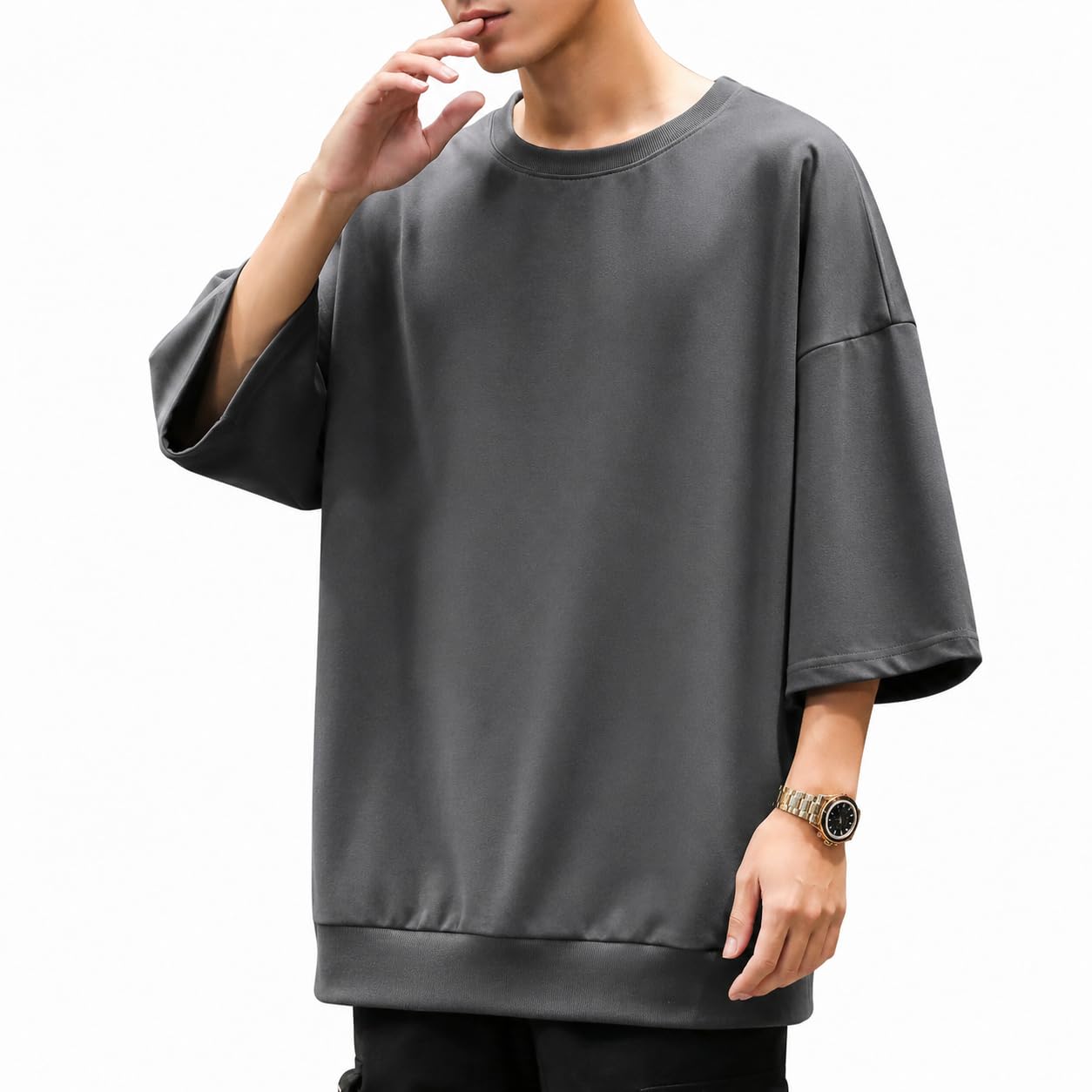 Amazon | [YIMANIE] Tシャツ メンズ 七分袖 ビッグシルエット オーバー