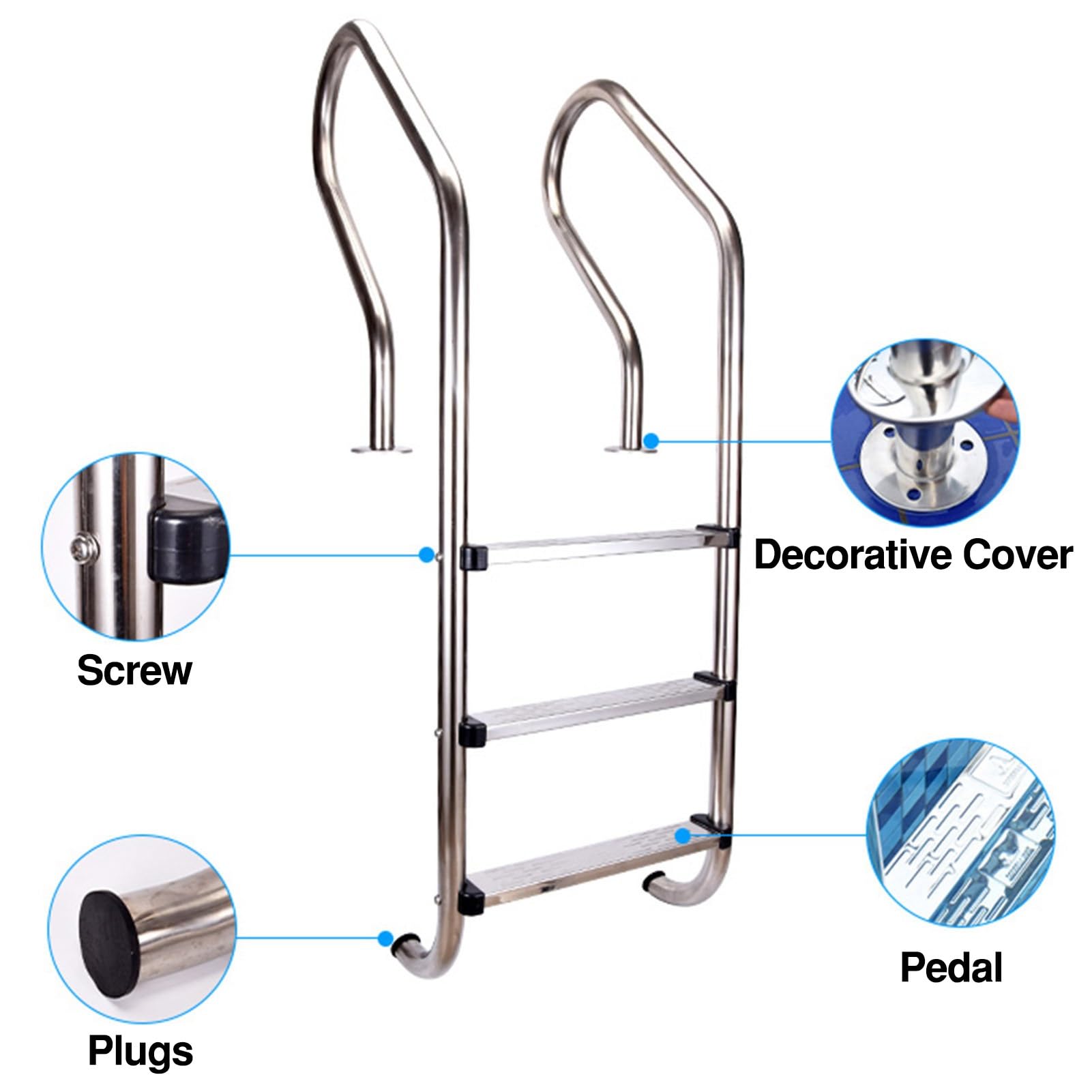 Scaletta per Piscina, in Acciaio Inox Antiscivolo, con corrimano, Adatta a Piscine e parchi Acquatici (2 gradini)