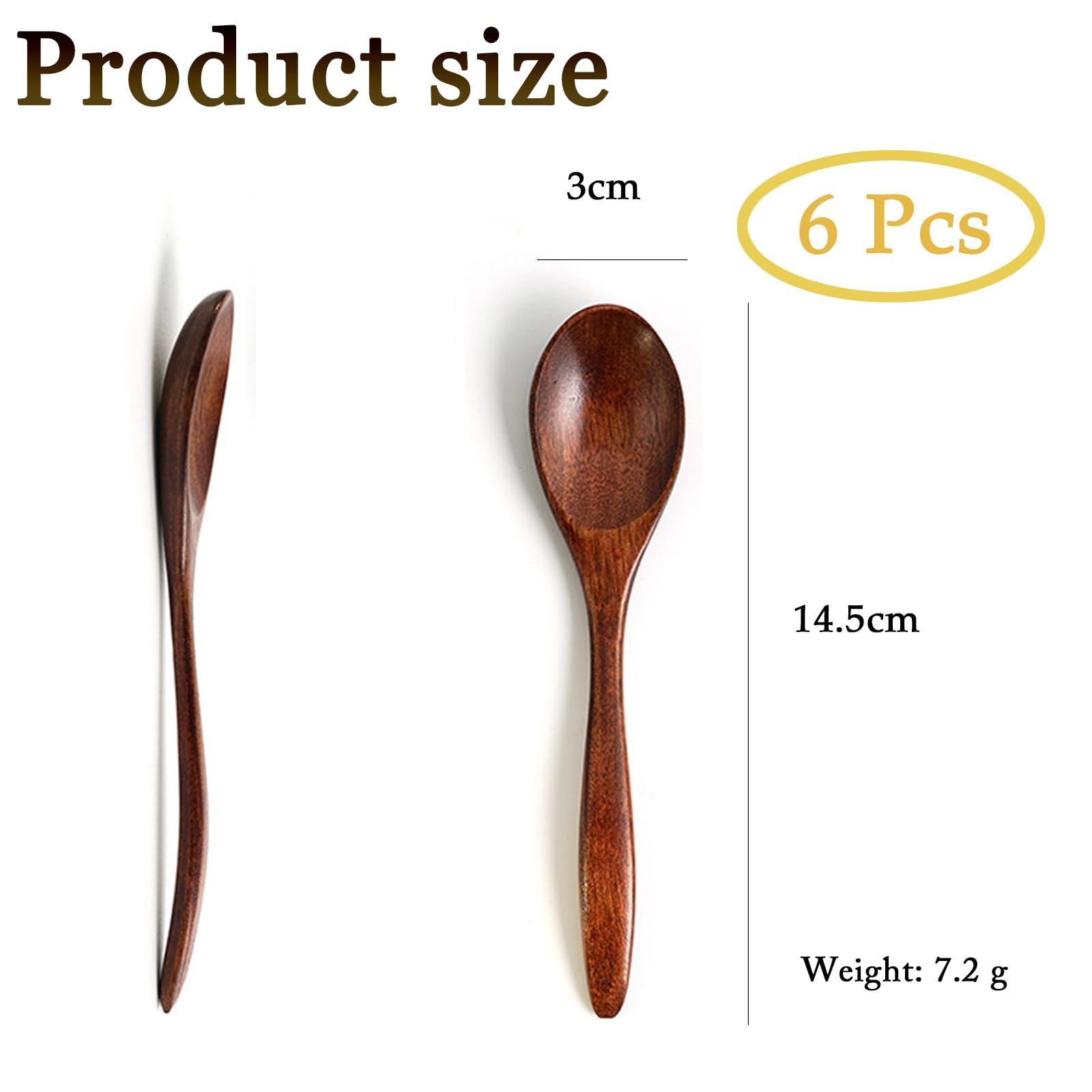 Cucchiaini Legno 6 Pezzi - 14.5cm Naturali Per Caffè, Miele E Cioccolata - Foto 3