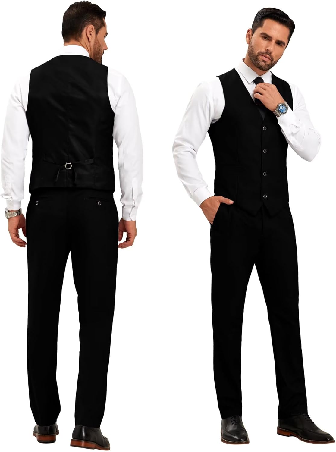 Mens Suit Slim Fit 3 Pieces Suit 1 Button Shawl Lapel Men Suit Blazer Jacket Vest Pants Bow Tie Pocket Square Brooch - Image 5