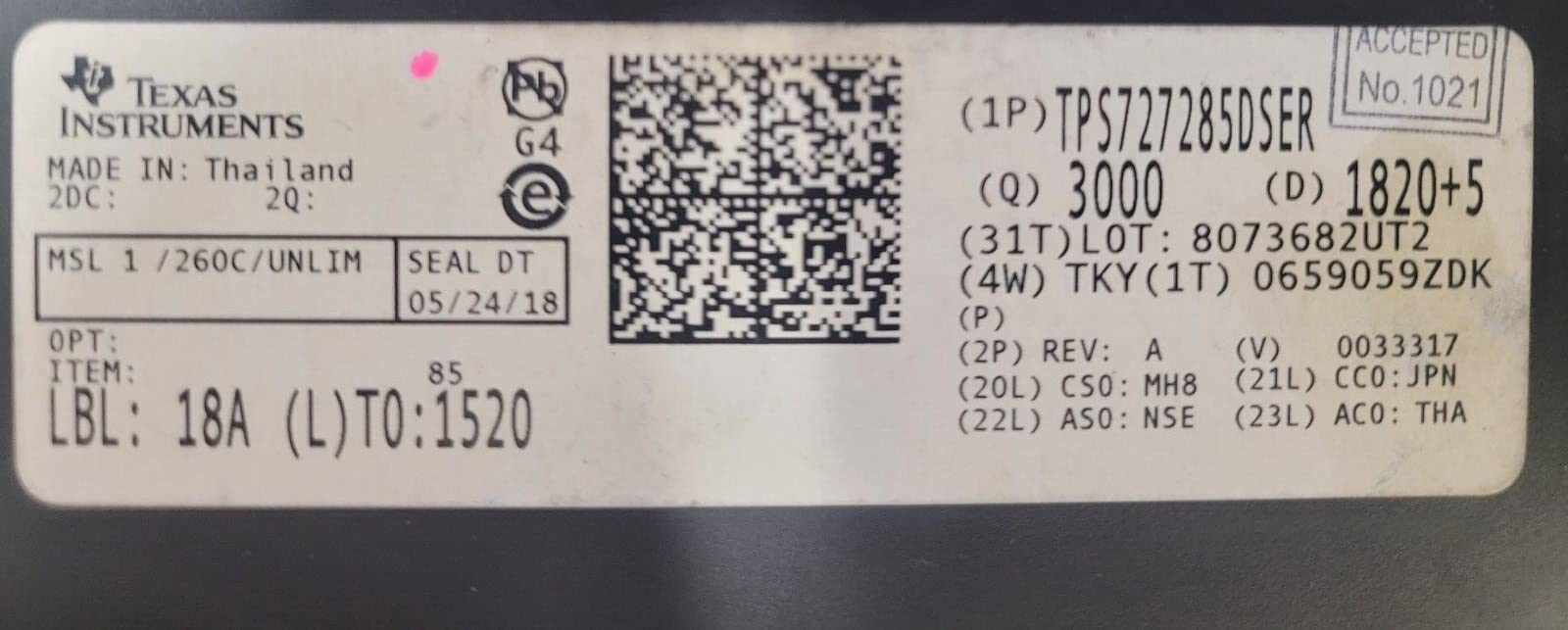 (1 PC) TPS727285DSE TI