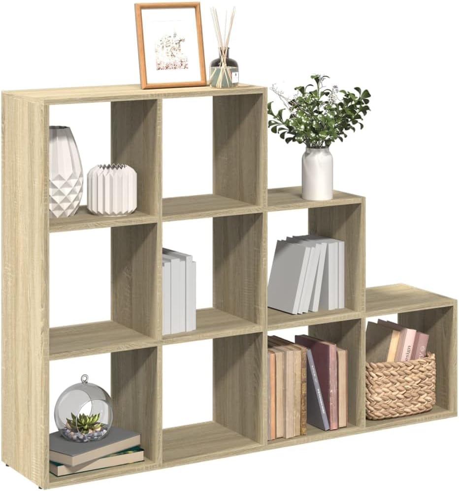 Générique Sonoma dębowy regał dzielący 3 poziomy, 9 przegródek sześciennych do salonu, biura, biblioteki, stabilny i trwały, łatwy w użyciu
