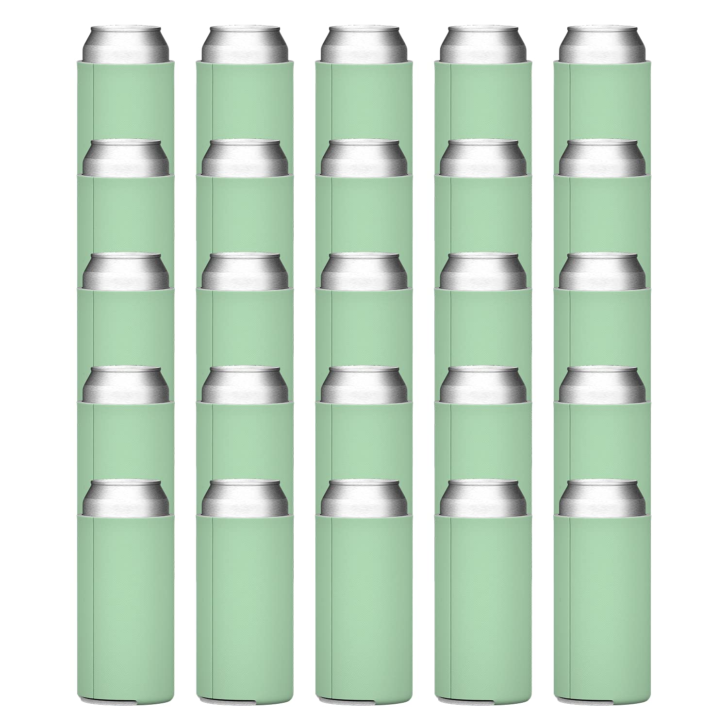 TahoeBay Slim Can Cooler Sleeves (25-Pack) Insulated Polyfoam, Bulk Scuba Knit Polyester Fabric Thermocoolers for 12oz Tall Skinny Beverage - Blank Design (Mint)