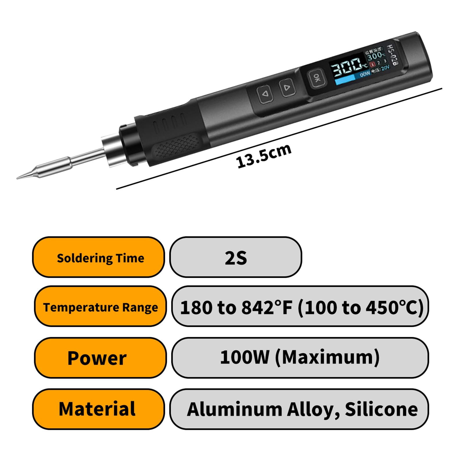 HS-02B Lötkolben Set, 100W Lötkolben USB-C, 100~450 °C Schnellheizung 2s | 3 voreingestellte Temperaturs, Soldering Iron mit Display und 3 Lötspitzen, Smart Lötkolben für Präzision Elektronik PD/QC