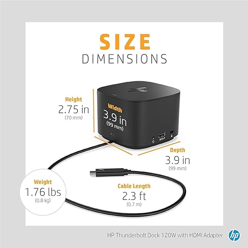 Miniatura 6 de HP Base Thunderbolt de 120 W con adaptador HDMI, estación de acoplamiento universal USB-C de hasta 100 W con puerto USB-C Alt, USB VGA USB C