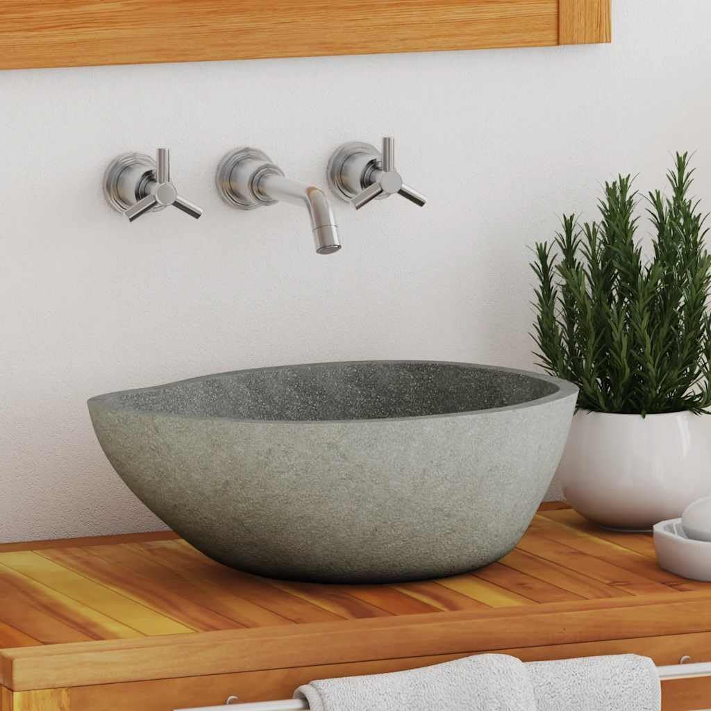 vidaXL Wash Basin, Bathroom Sink Bath Wash Bowl, Vanity Sink Bathroom Basin Small Bathroom Sink, Countertop Wash Basin Wash Sink, River Stone Oval