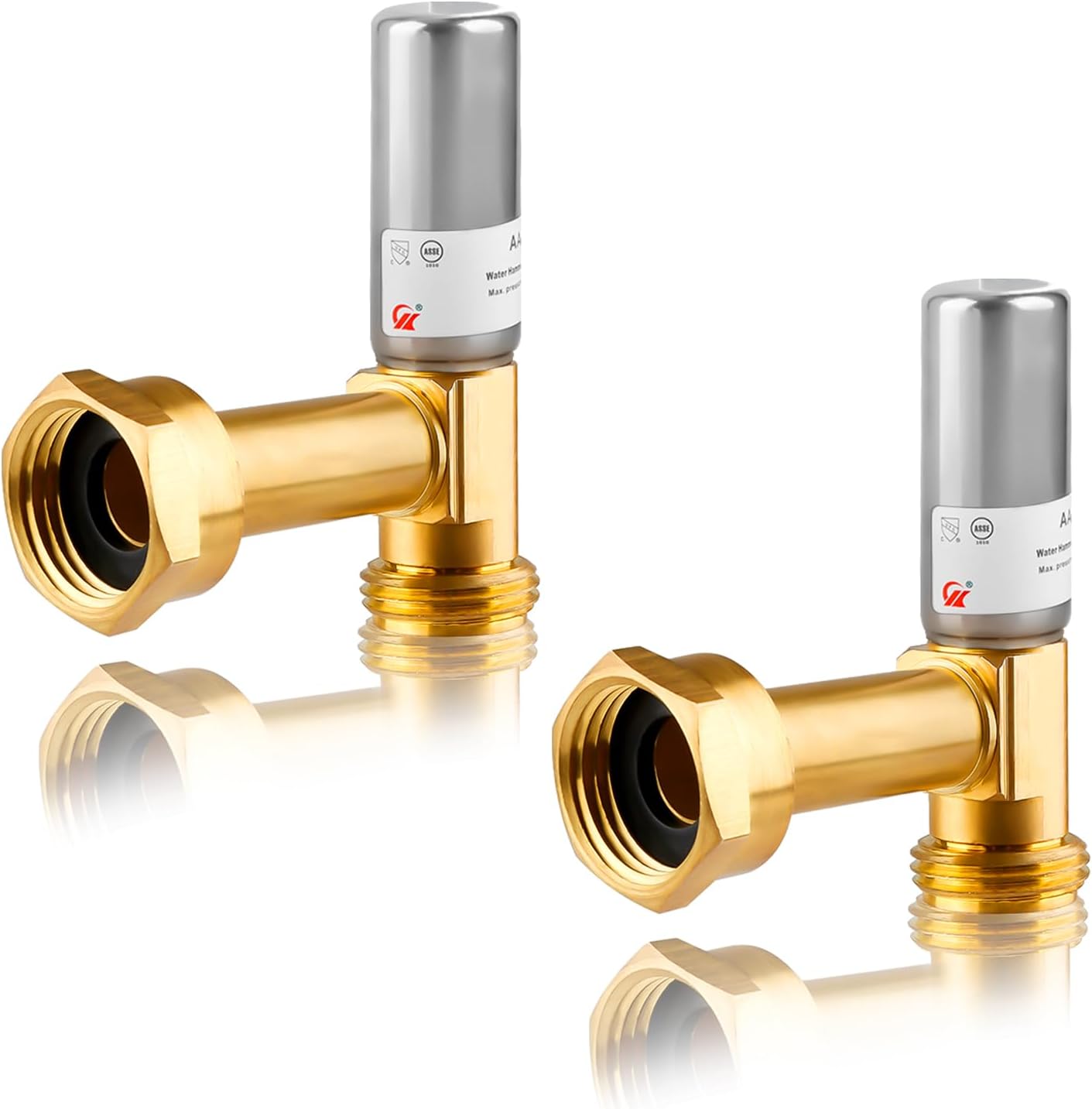 Water Hammer Arrestor for Washing Machine, 3/4 Inch Swivel FHT x 3/4 Inch MHT, Stainless Steel Angle Hammer Arrestor, Fittings of Metal for Pipes Applicable for Garden Hose and Plumbing(Pack of 2) 2 Packs Angle