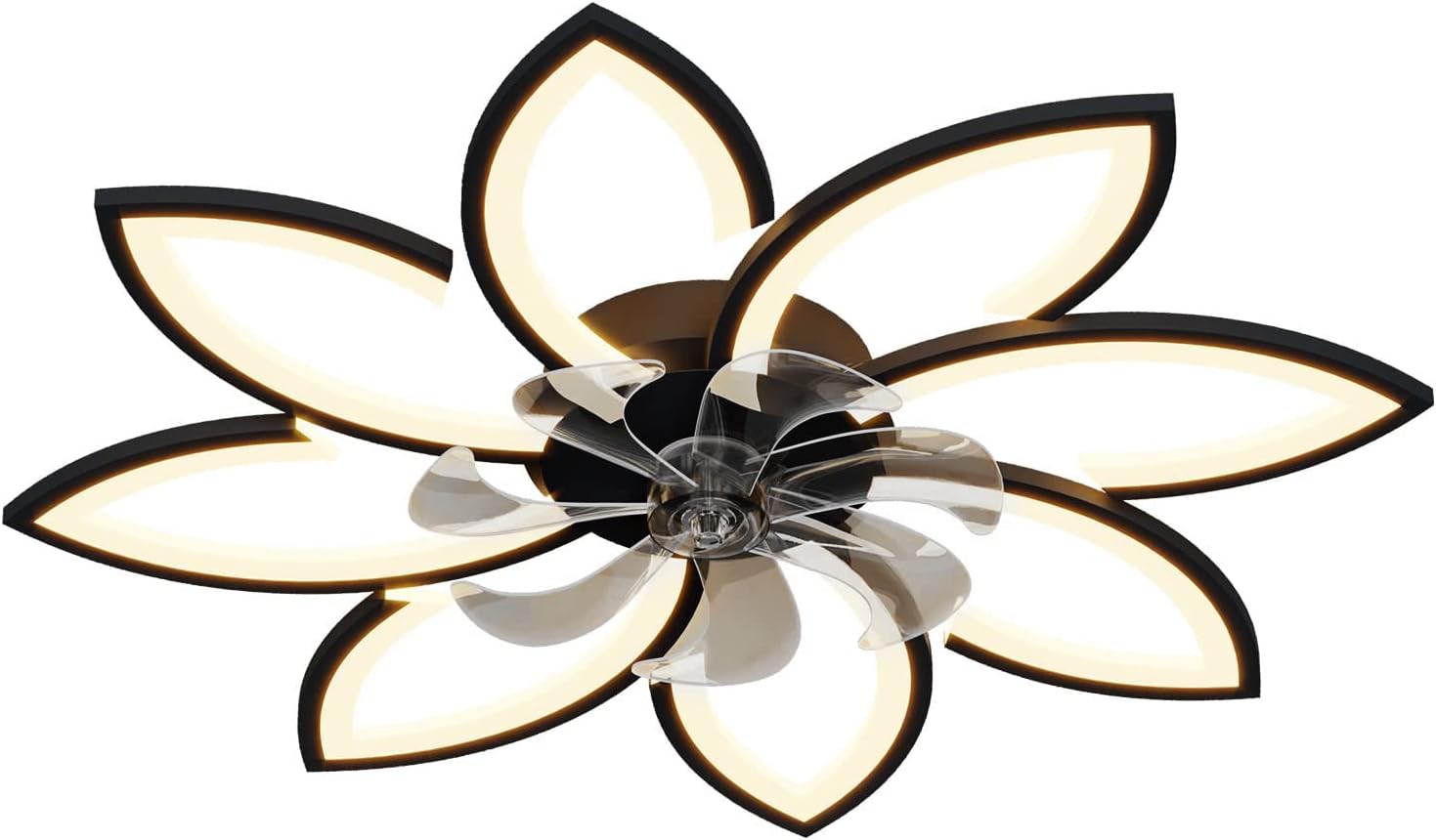 YUEGOO Silent Floral Ceiling Fan with Light and Remote Control Motor 6 Wind Speed Dimmable Ceiling Light with Light for Bedroom Living Room Ceiling Fan/Black/90Cm