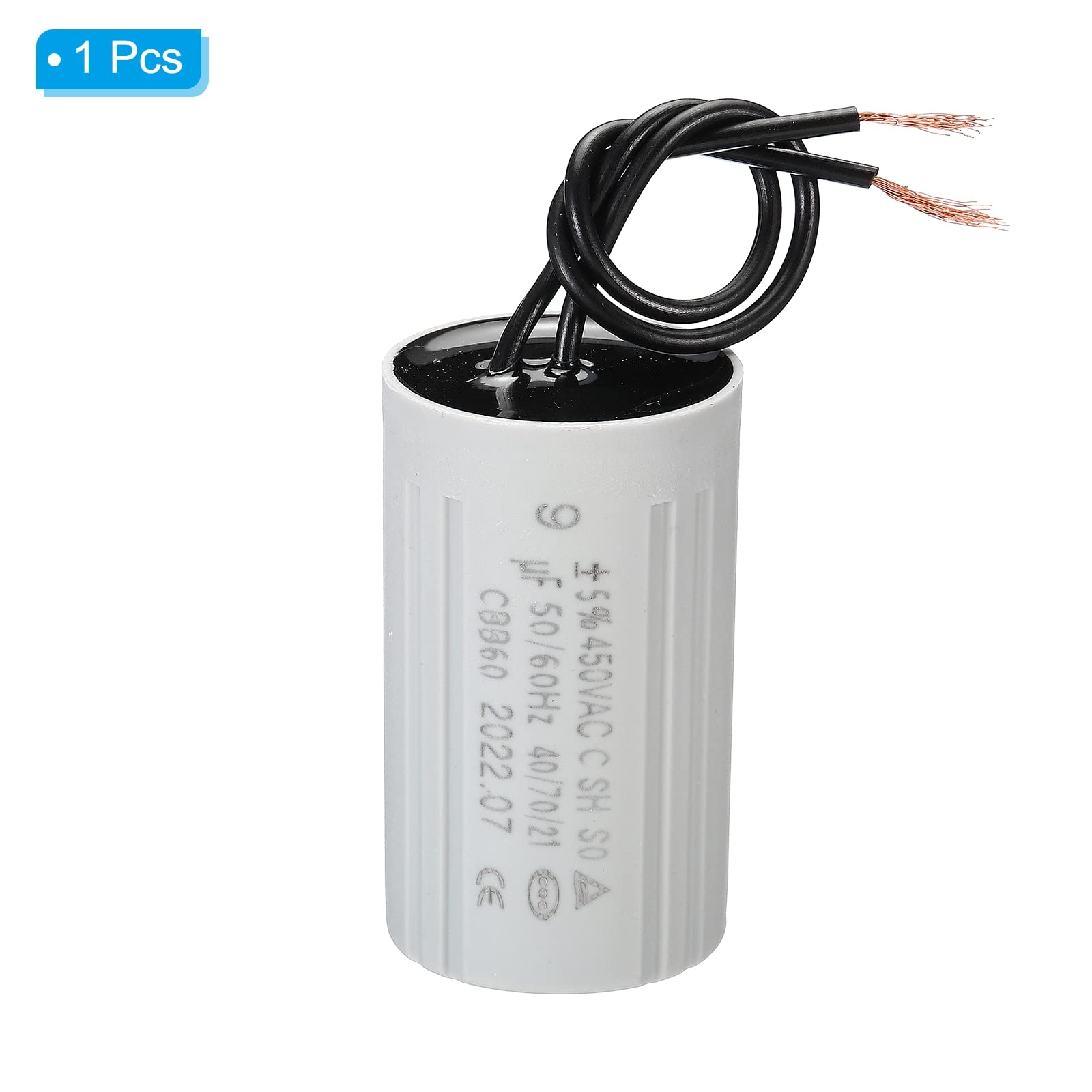PATIKIL Condensatore CBB60 9uF 450V AC, 2 Fili, 50/60Hz, Per Pompe Acqua, Motori Lavatrice, Compressori E Ventilatori, 60x30mm