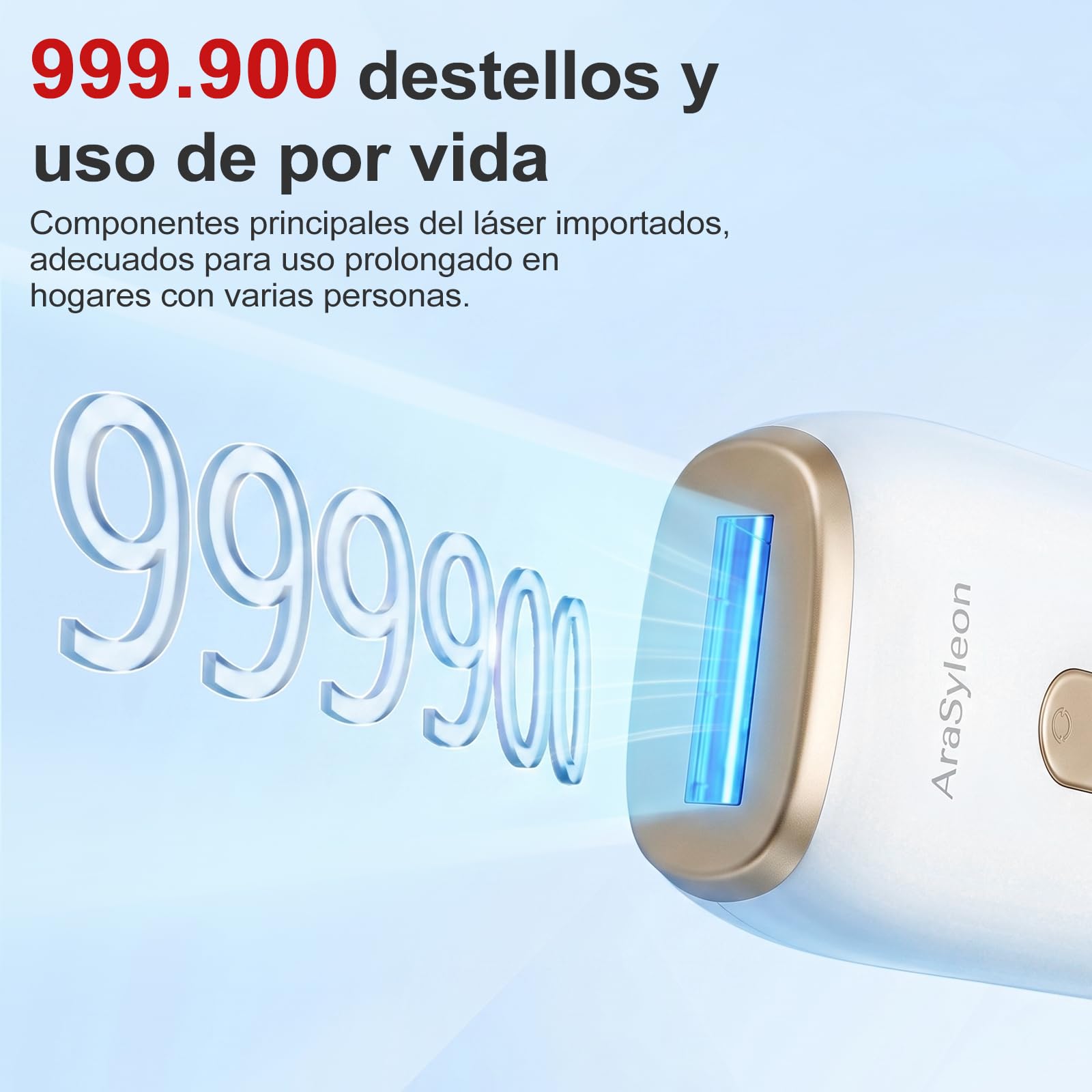 Depiladora IPL 600-1200nm Reducción Permanente Enfriamiento Zafiro Indolora 5 Niveles 3 Modos