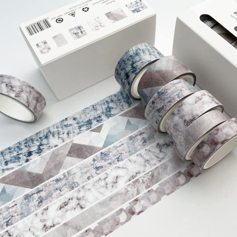 単純な格子 和紙テープ 6巻レトロ マスキングテープセット 女性のスタイル ワシテープ 包装、DIY工芸品 (黒)