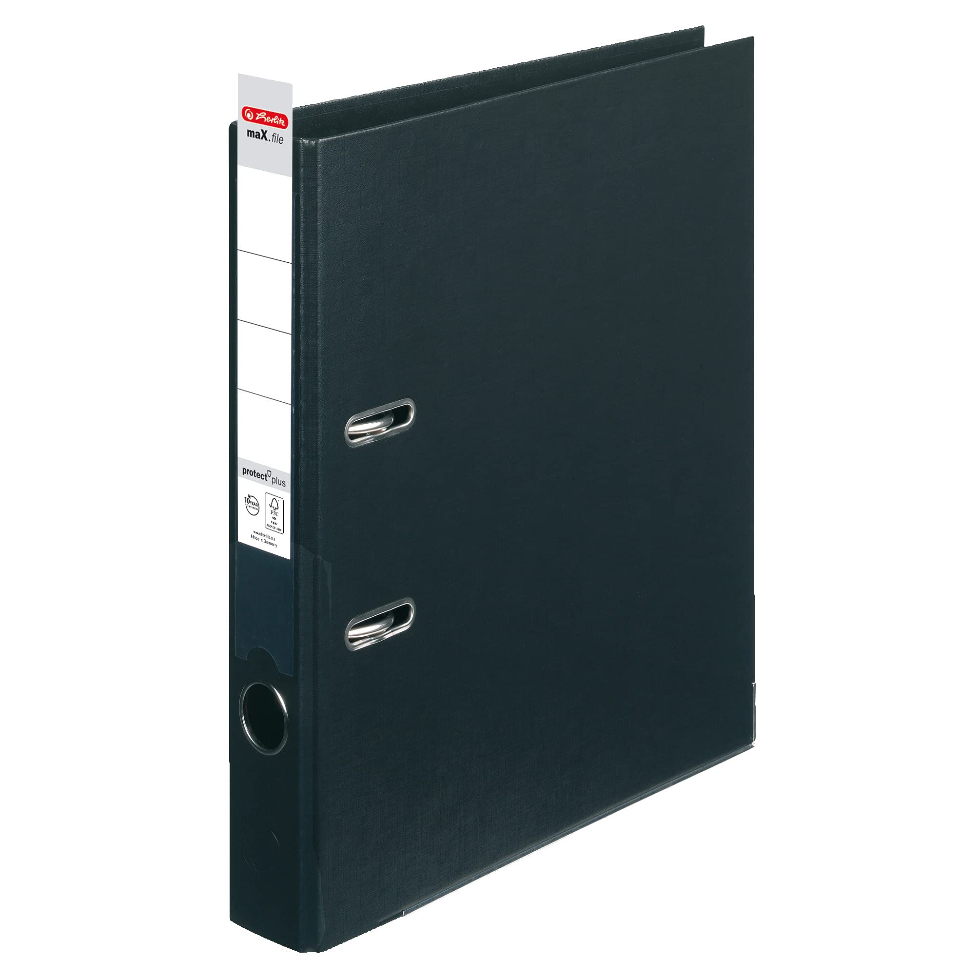 herlitz 10834729 maX.file protect - Archivador (A4, lomo de 5 cm, cubierta de polipropileno, 10 unidades), color negro