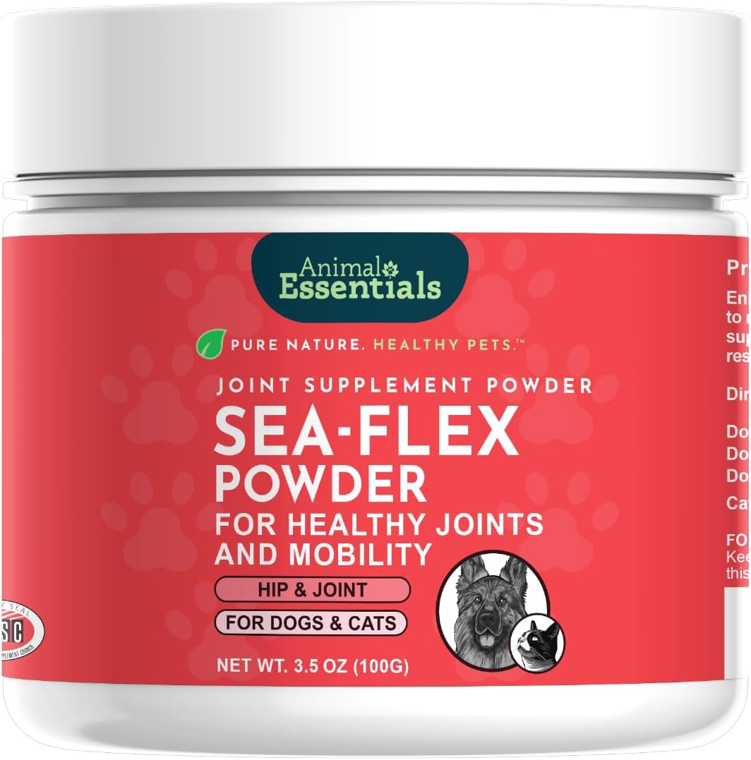 Animal Essentials Sea Flex Powder for Dogs & Cats - Pet Wellness Supplement for Joint & Hip Support, Natural Formula with Green Lipped Mussel & Seaweed, Source of Calcium - 3.5 oz