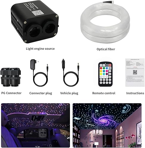 Miniatura 8 de AZIMOM Kits de luz de estrellas de fibra óptica parpadeante de 20 W, 400 unidades x 0.03 pulgadas x 9.8 pies, hilos de fibra de extremo resplandor