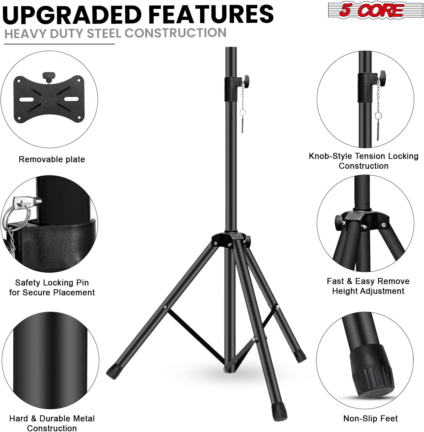 5 Core Speaker Stand Pair Height Adjustable PA DJ Tripod Studio Monitor Stands w 35mm Insert