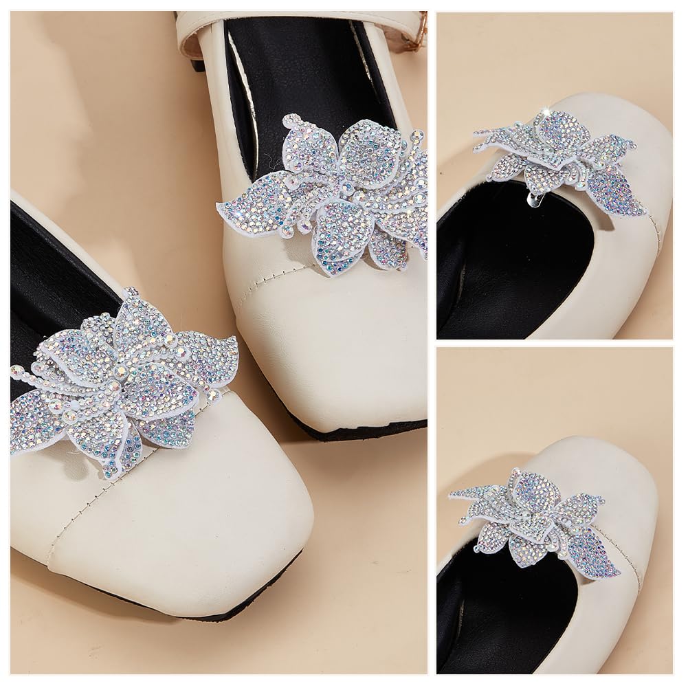 CRASPIRE 4 Pcs 2 Colors Rhinestone Flower Shape Crystal Shoe Clip Shoe Charms Buckles Gold Silver Detachable Jewelry Decoration for Women — view 5