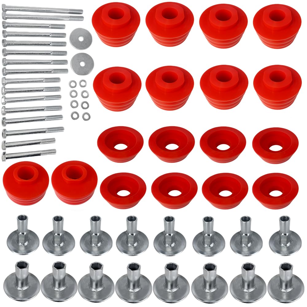 Photo 1 of Black Red Improve Smooth Ride Super Duty Body Mount Bushing Kit for 2008-2016 Ford F250 F350 2WD 4WD Polyurethane Body Cab Mounts & Steel Sleeves & Hardware KF04060BK (RED-KF04060BK)