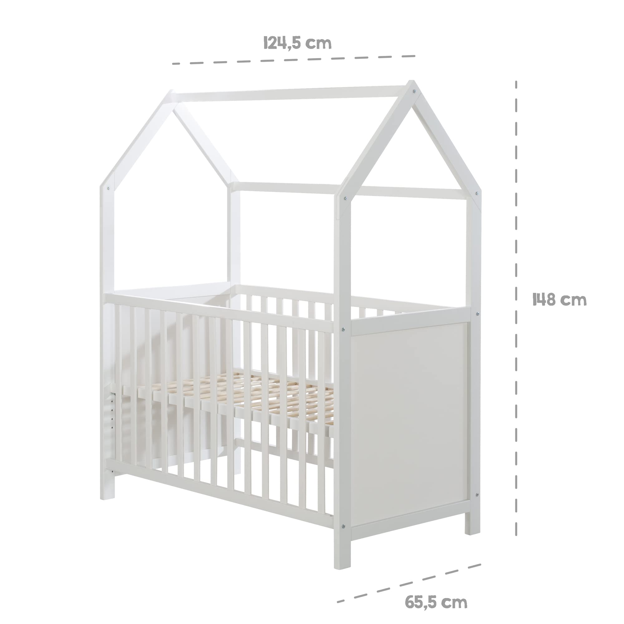 roba Hausbett 60 x 120 cm - FSC zertifiziert - Babybett & Beistellbett für Kinder in Hausoptik - 6-fach höhenverstellbar - Weiß