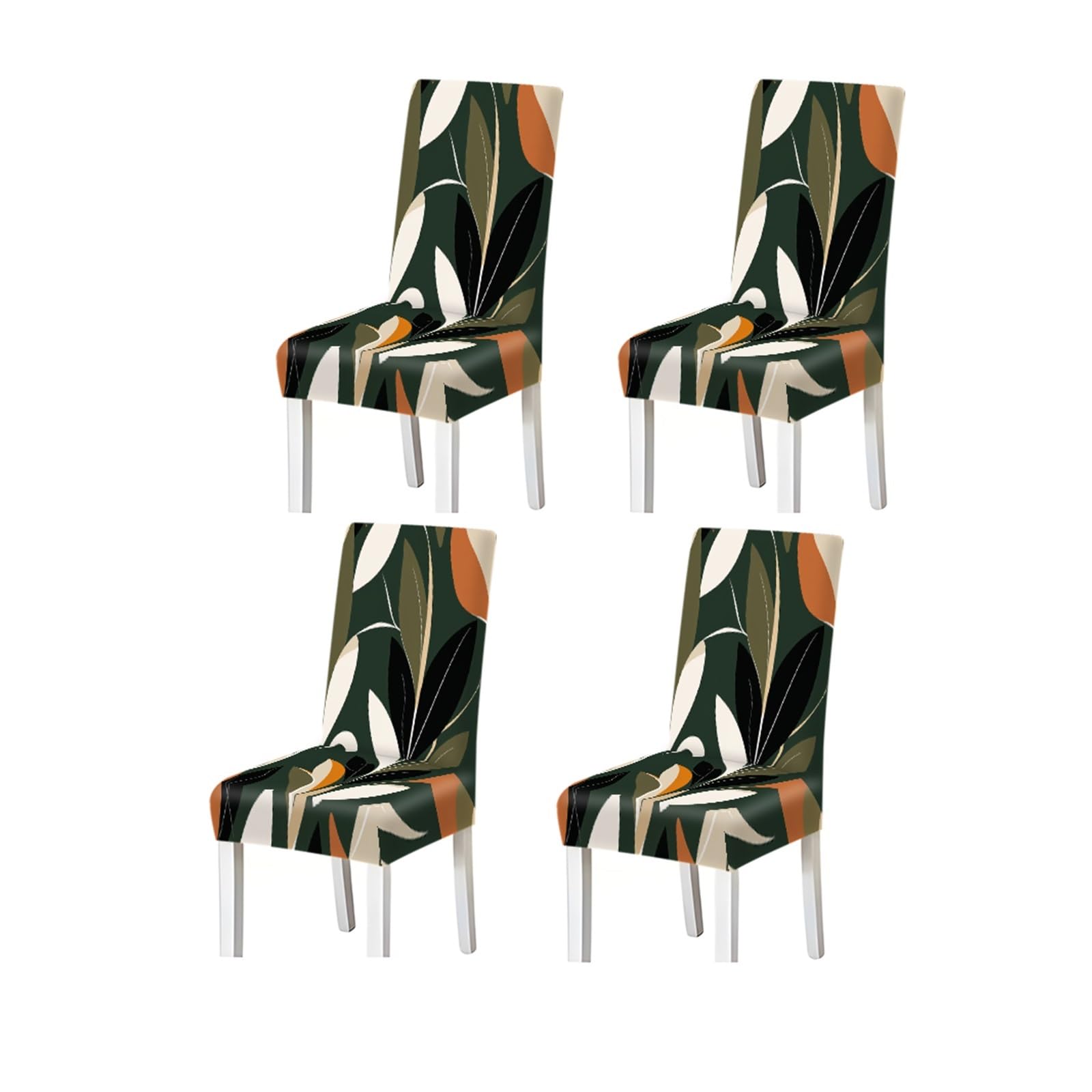 BOSUYBN Black Green Boho Leaf Abstract Pattern Print Dining Chair Covers Set Of 2/4/6, Stretch Slipcovers For Kitchen Dining Room Furniture Protectors for Home Dining Room(4PCSChair cover)