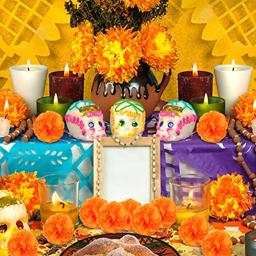 Labeol 50Pcs Marigold Flowers Marigold Garland For Decoration Artificial Marigold Flowers Heads Bulk Silk Marigold Garland For Day Of The Dead Halloween Diwali Party Decorations - Orange #TOP1