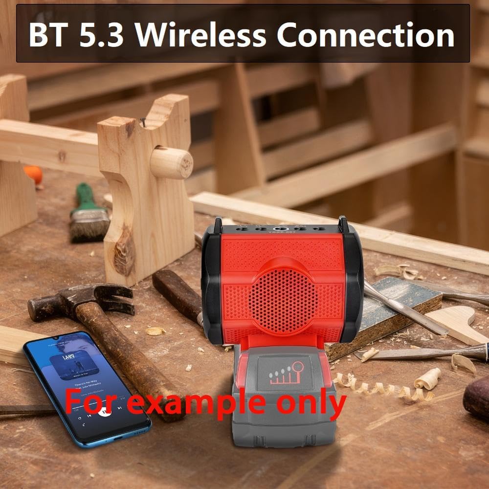 Portable Bluetooth Speaker Compatible with Milwaukee M18 18V Battery Wireless BT5.3 and USB Audio Source, TWS Pairing, Multicolored Lights, Jobsite Home Party Outdoor Speaker(No Battery) - Image 4