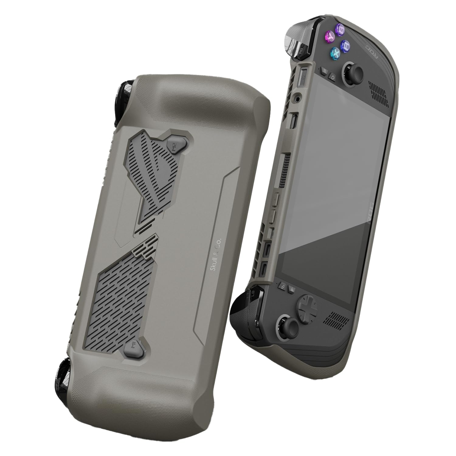 Skull & Co. GripCase Ally for ROG Ally X: A Soft Protective Case with Textured Grips Full Protection and Stand, Shock-Absorption Non-Slip and Anti-Scratch Cover Design - Coyote Gray