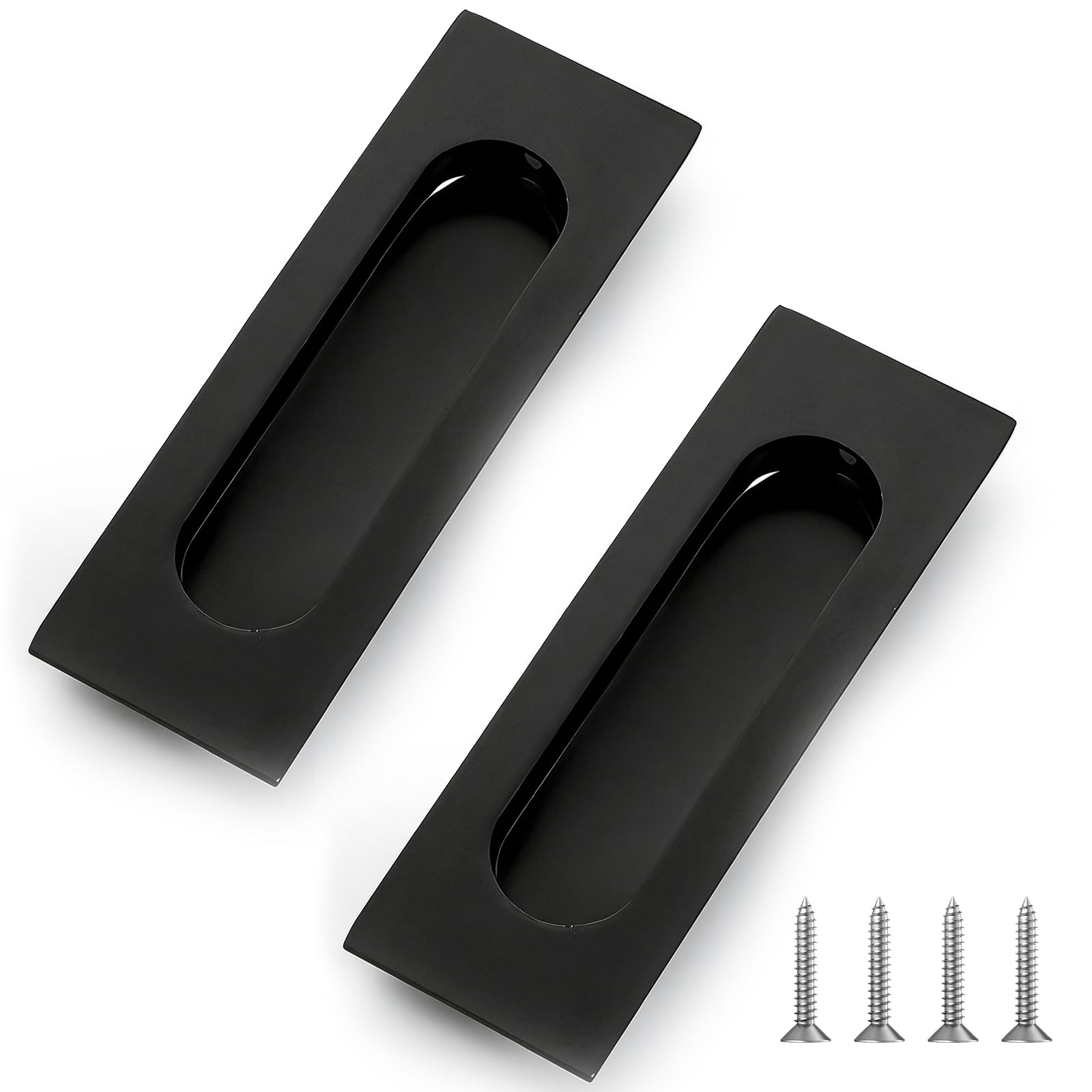Terilamy 2 Pack Sliding Door Handle, 120 x 40mm Recessed Flush Finger Pull in Matte Black, Stainless Steel Cabinet Drawer Pull for Kitchen Cupboard, Wardrobe, Closet & Barn Door Hardware