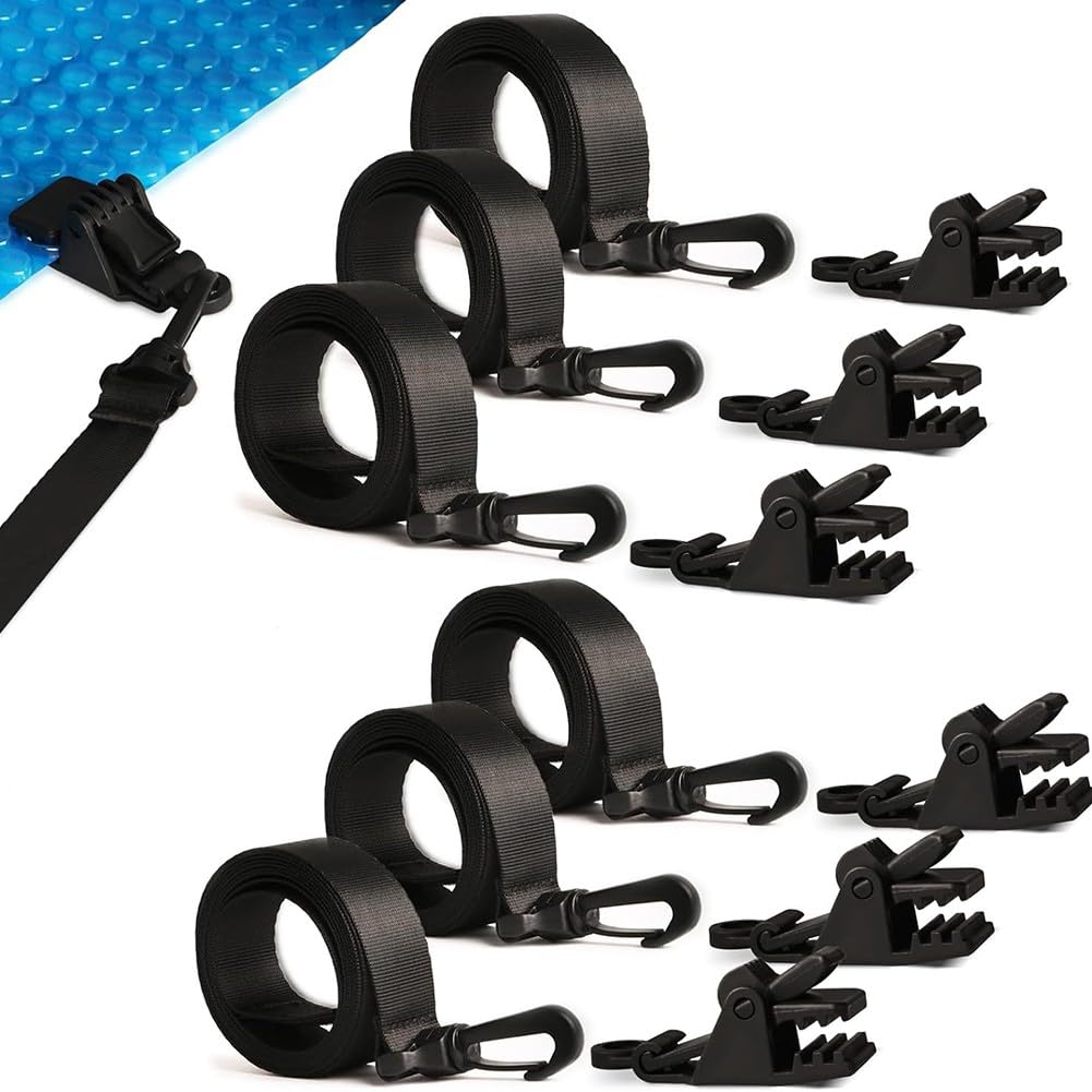 Gettimore Swimming Pool Solar Cover Reel Belt Mounting Set, Upgraded Nylon Strap with Clips Roller Systems, for Fits Covers up to 06 Inch