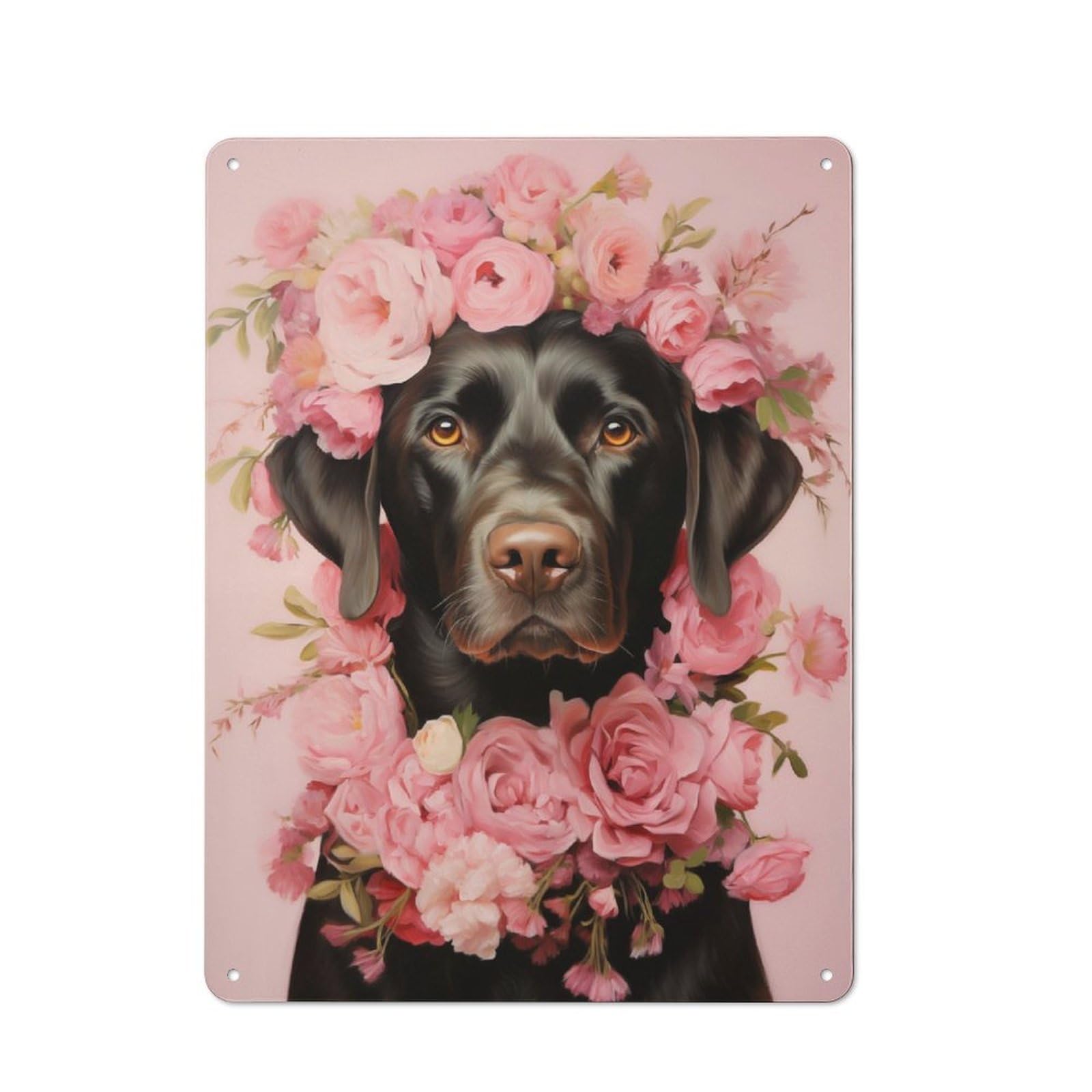 Junmoney Labrador With Pink Flowers Tin Wall Plaque 40X30cm With For Man Cave Or Games Room, For Updating Man Cave And Games Room After Moving