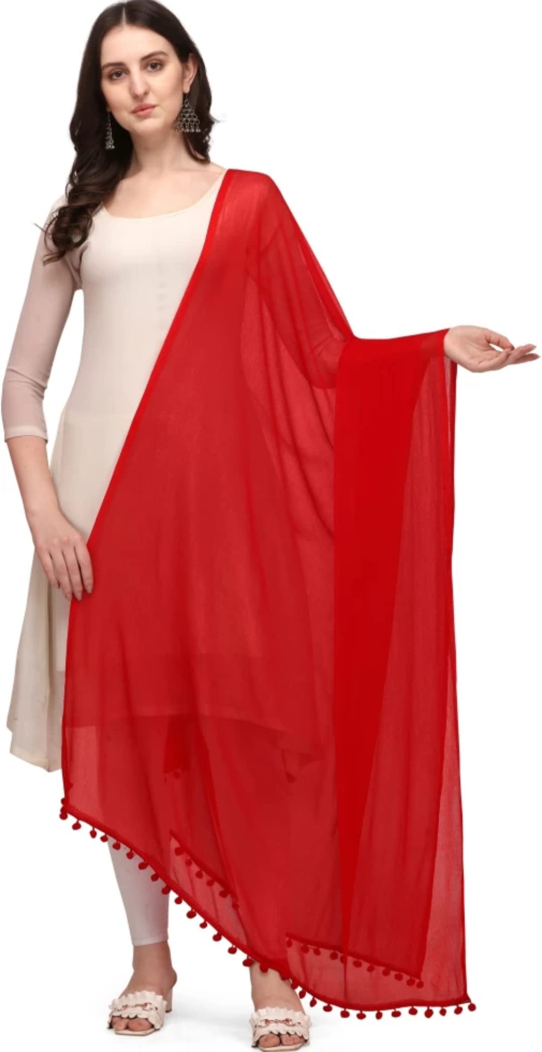 Red Color Chiffon Dupatta For Girls & Women-image-37