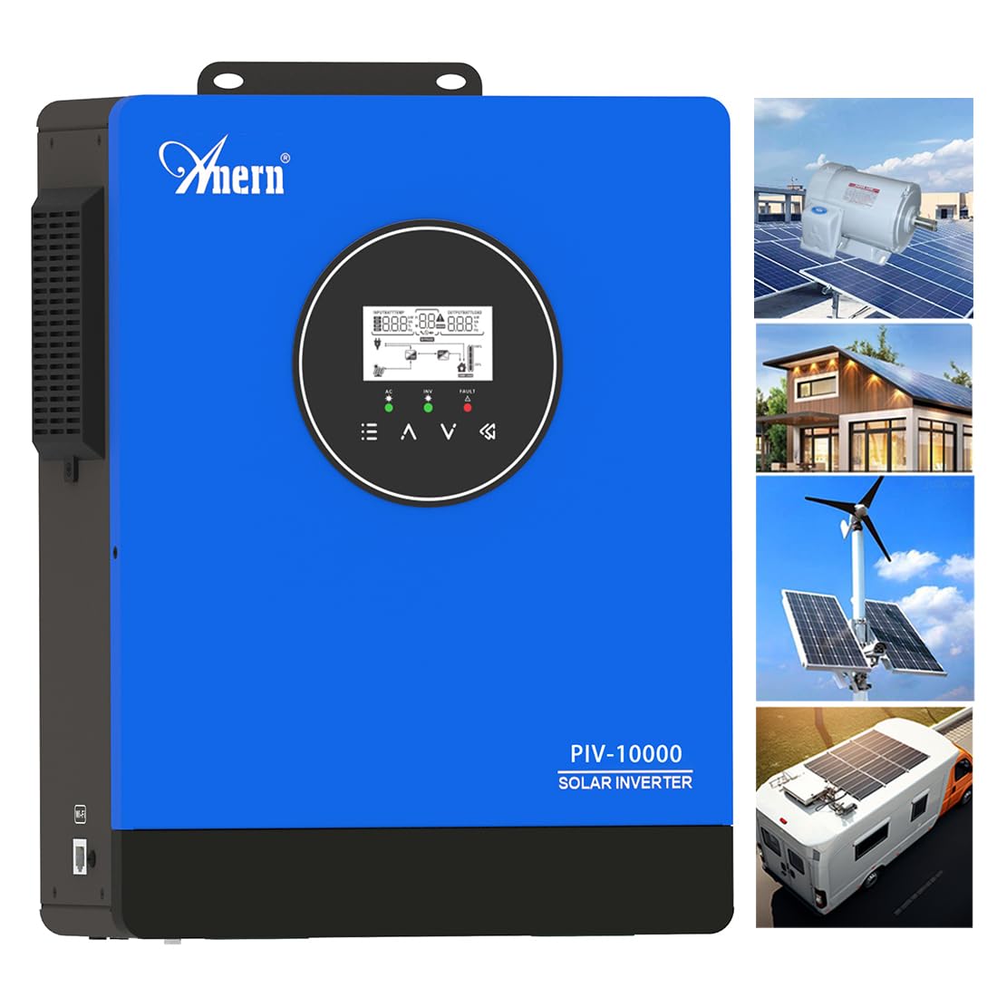 Anern 10KW Inversor Solar 220V-240VCA Integrados 3 MPPT No se Puede Conectar la Datería Funcionar con 1.5P+3P Motor o Bomba de Agua, Voltaje MPPT 60-450VCC Función CT Fuera de la Red