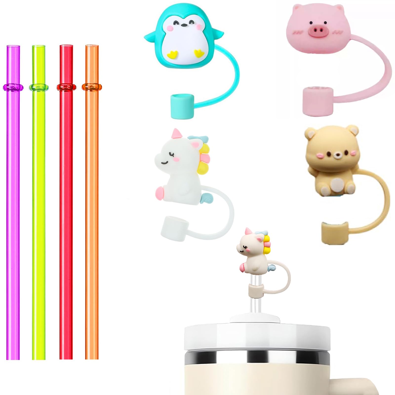Straw Cover Cap,4pcs Cute Silicone Straw Covers Cap with Straws,Silicone Straw Topper,Anti-Dust Silicone Straw Caps,Dust-Proof Straw Plug,Reusable Straw Tips Lids (8mm Diameter, with 4pcs Straw) (4) (B0DDC3F84R) Amazon Price History, Amazon Price Tracker