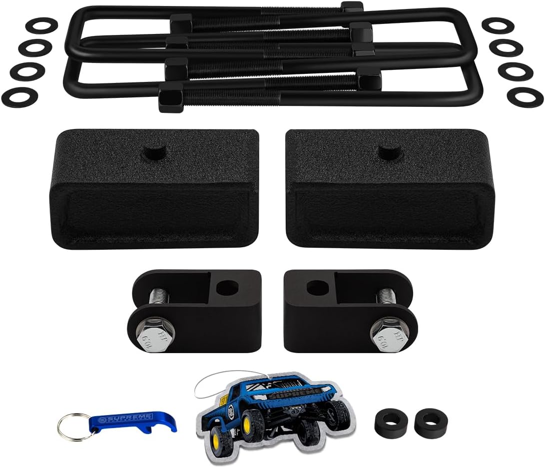 Supreme Suspensions - 2" Rear Lift Kit For 2007-2020 Chevrolet Silverado 1500 and GMC Sierra 1500 2WD 4WD | Tapered 9/16th Pin Blocks with Square U-Bolts and Shock Extenders