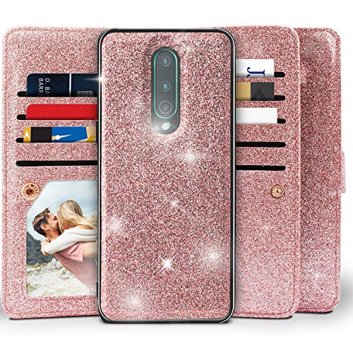 Miss Arts OnePlus 8 Wallet Case, 1+8 Case, Detachable Magnetic Slim Case with Car Mount Holder, 9 Card/Cash Slots, Magnet Clip, Wrist Strap, PU Leather Cover for OnePlus 8 -Rose Gold